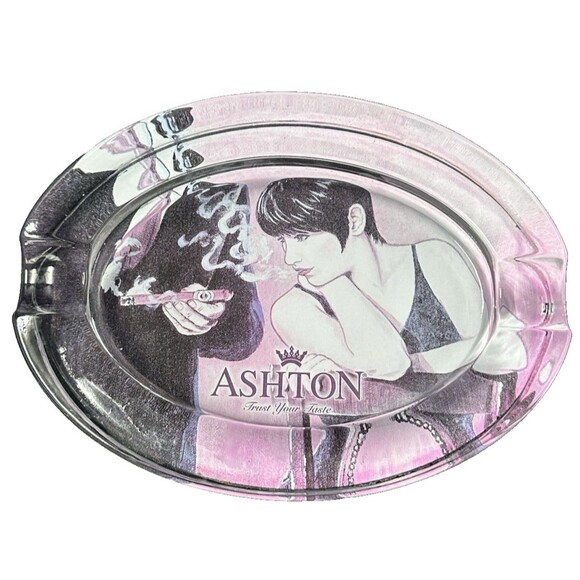 Vintage Ashton Trust Your Taste Clear Oval Crystal Glass Ashtray Thick Glass - Picture 1 of 7